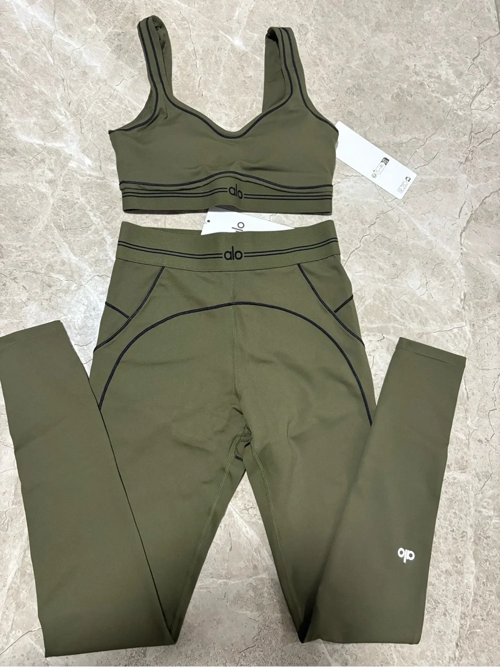 ALO Yoga Olive Green Sports Bra & Leggings Set